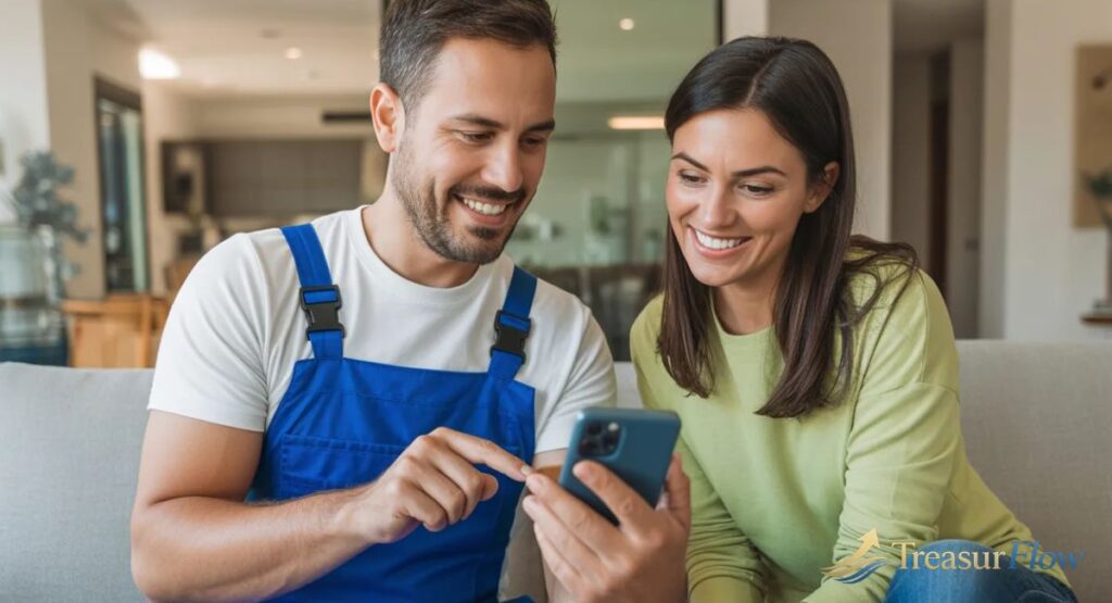 Painting contractor showing homeowner paint financing approval on mobile app — finance paint in under 10 minutes with ProTEK ExpressPay