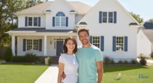 Happy homeowners standing outside their freshly painted house after choosing to finance paint through ProTEK Painters ExpressPay