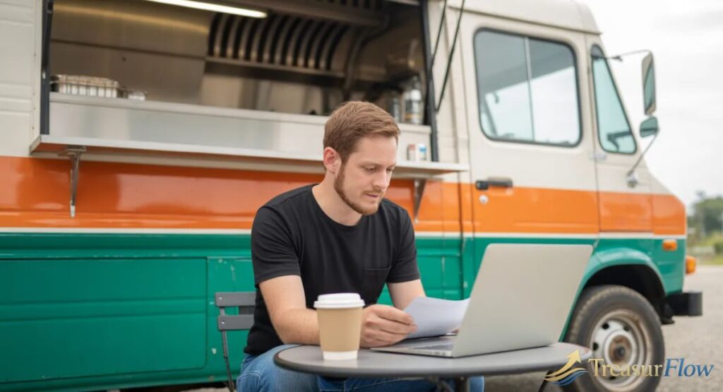 Food truck owner applying for food truck finance and equipment loan options online