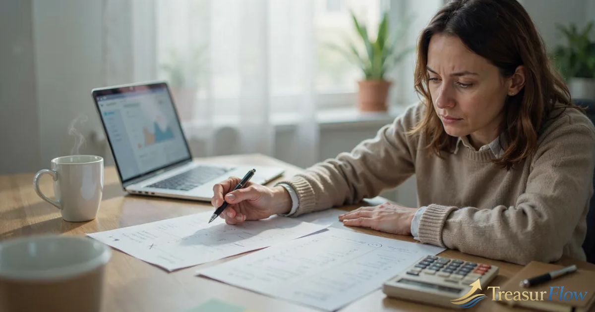 Worried person checking a possible Choice Credit Score charge and cancellation details