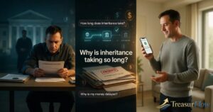 An inheritance timeline showing probate process delays while a beneficiary waits to receive inheritance money