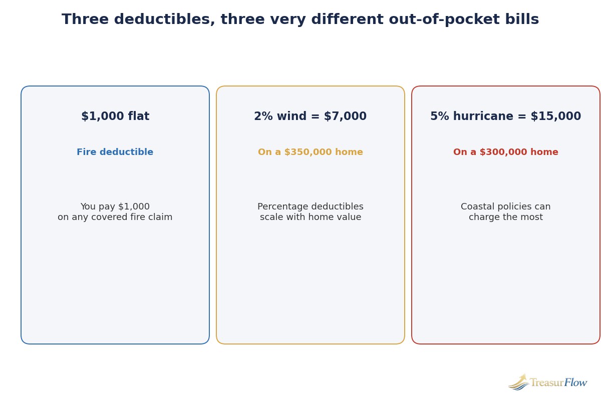 Infographic comparing a flat 1,000 dollar deductible with percentage wind and hurricane deductibles