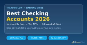 Best checking accounts 2026 comparison showing no-fee checking accounts with APY and ATM access for everyday banking