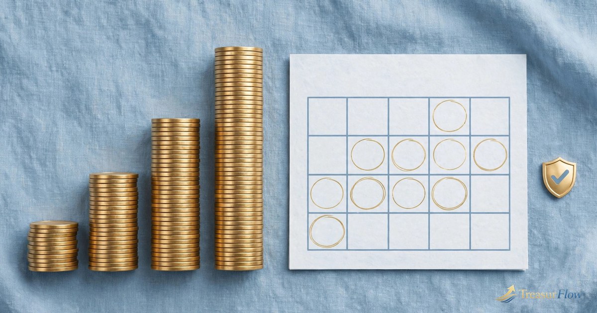 Stacks of coins rising beside a calendar, illustrating CD terms and interest growth in 2026