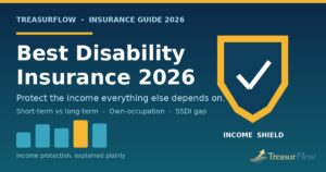 Best disability insurance 2026 guide showing a shield protecting monthly income, with short-term and long-term cover compared
