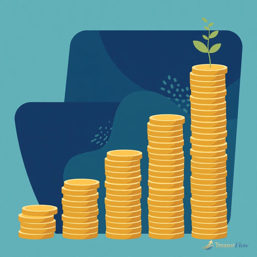 Compound growth of Roth IRA contributions over decades — stacked coins chart